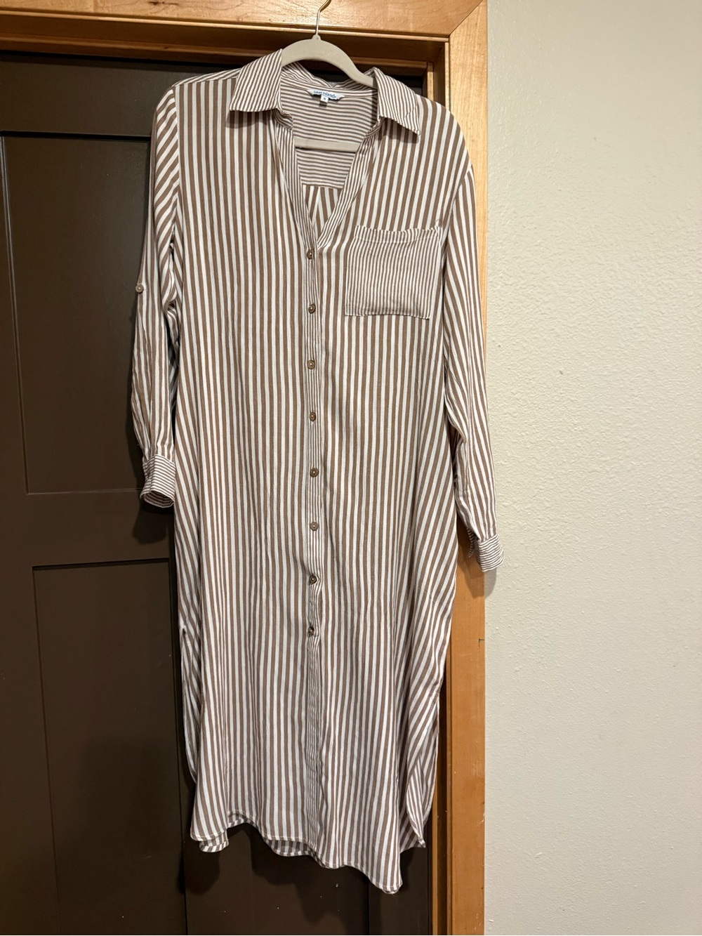Long Button-Up Stripe Shirt Dress